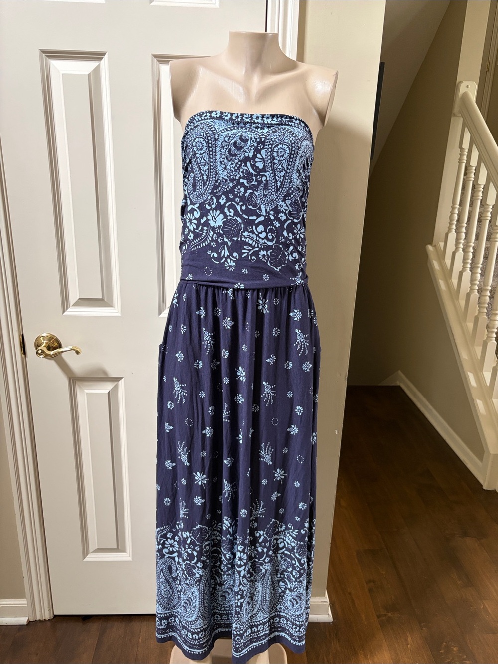 NWT Lascana Blue floral Paisley Strapless Maxi Dress, 10